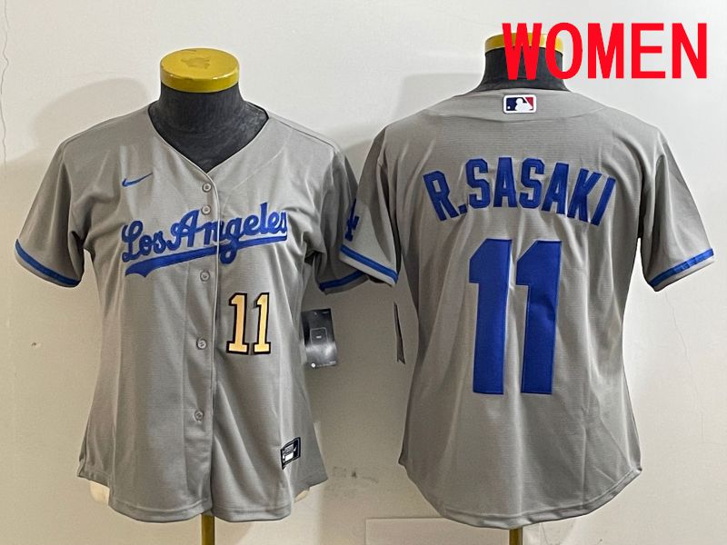 Women Los Angeles Dodgers #11 R.Sasaki Grey Game 2025 Nike MLB Jersey style 10